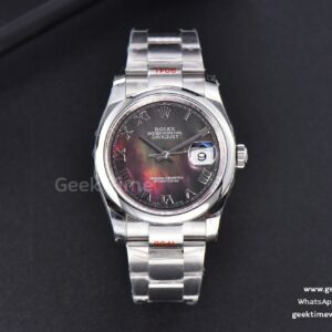 DateJust 36mm SS GMF glatte Lünette graues Perlmutt-Zifferblatt Roma-Indizes Oyster-Armband VR3235