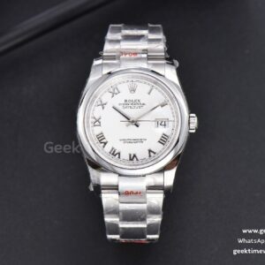DateJust 36mm SS GMF glatte Lünette weißes Zifferblatt Roma-Indizes Oyster-Armband VR3235