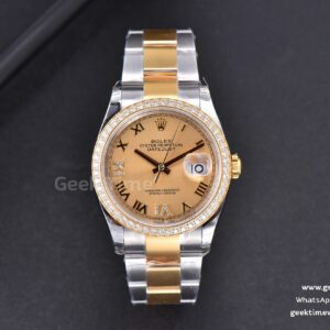 DateJust 36mm SS/YG EWF YG-Zifferblatt Roma-Indizes mit Diamanten Lünette mit Diamanten Oyster-Armband A3235