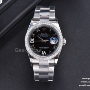 DateJust 36mm SS EWF Black Dial Diamond Roma Marker Diamond Bezel Oyster Bracelet A3235