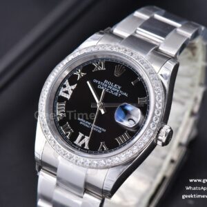 DateJust 36mm SS EWF Black Dial Diamond Roma Marker Diamond Bezel Oyster Bracelet A3235