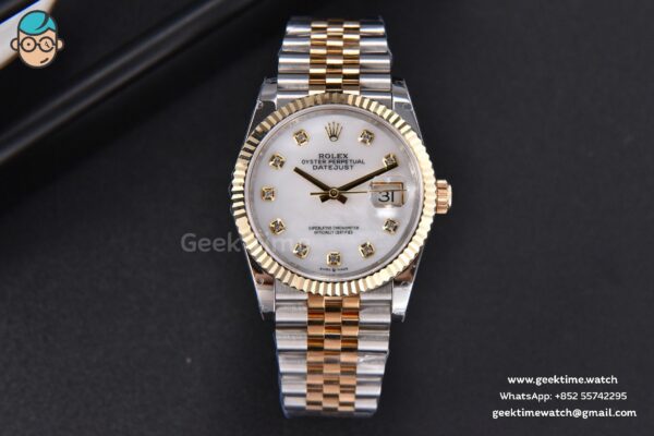 DateJust 36MM 904L YG/SS GMF Fluted Bezel White MOP Dial Diamond Marker Jubilee Bracelet VR3235 - Image 2