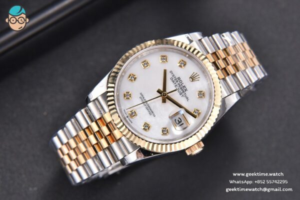 DateJust 36MM 904L YG/SS GMF Fluted Bezel White MOP Dial Diamond Marker Jubilee Bracelet VR3235 - Image 3