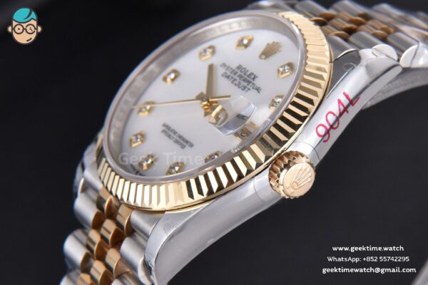 DateJust 36MM 904L YG/SS GMF Fluted Bezel White MOP Dial Diamond Marker Jubilee Bracelet VR3235 - Image 12