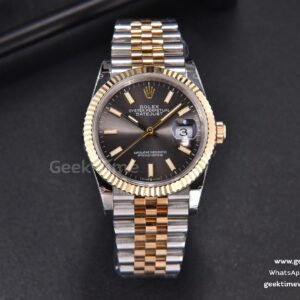DateJust 36mm 904L YG/SS GMF geriffelte Lünette schwarzes Zifferblatt Leuchtindizes Jubilee-Armband VR3235