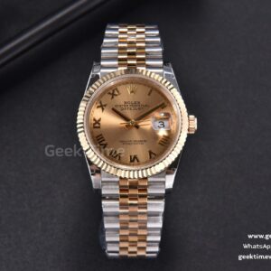 DateJust 36mm 904L YG/SS GMF geriffelte Lünette YG-Zifferblatt Roma-Indizes Jubilee-Armband VR3235