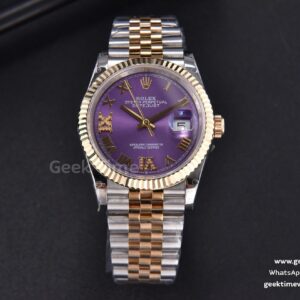 DateJust 36mm 904L YG/SS GMF geriffelte Lünette lila Zifferblatt Roma-Indizes Jubilee-Armband VR3285
