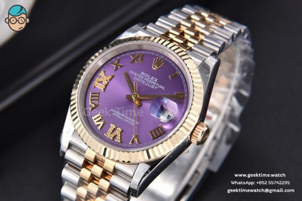 DateJust 36MM 904L YG/SS GMF Fluted Bezel Purple Dial Roma Marker Jubilee Bracelet VR3285