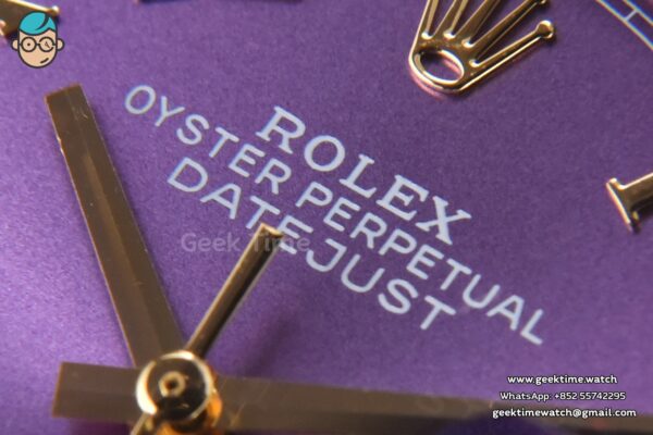 DateJust 36MM 904L YG/SS GMF Fluted Bezel Purple Dial Roma Marker Jubilee Bracelet VR3285 - Image 4