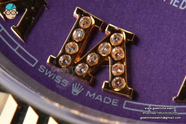 DateJust 36MM 904L YG/SS GMF Fluted Bezel Purple Dial Roma Marker Jubilee Bracelet VR3285 - Image 6