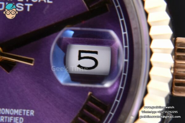 DateJust 36MM 904L YG/SS GMF Fluted Bezel Purple Dial Roma Marker Jubilee Bracelet VR3285 - Image 8