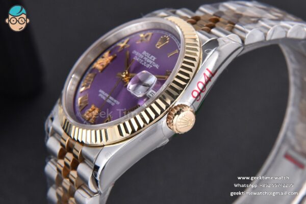 DateJust 36MM 904L YG/SS GMF Fluted Bezel Purple Dial Roma Marker Jubilee Bracelet VR3285 - Image 10