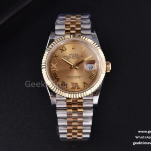 DateJust 36mm 904L YG/SS GMF geriffelte Lünette YG-Zifferblatt Roma-Indizes mit Diamanten Jubilee-Armband VR3235