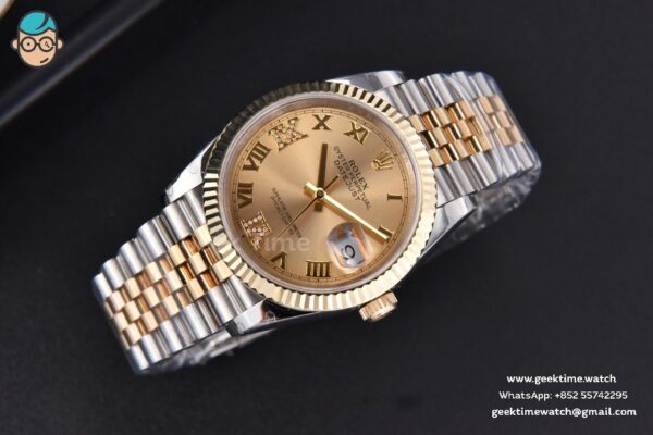 DateJust 36MM 904L YG/SS GMF Fluted Bezel YG Dial Diamond Roma Marker Jubilee Bracelet VR3235 - Image 3
