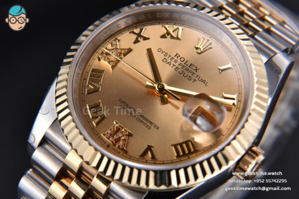 DateJust 36MM 904L YG/SS GMF Fluted Bezel YG Dial Diamond Roma Marker Jubilee Bracelet VR3235 - Image 5