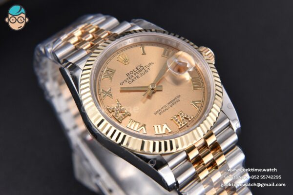 DateJust 36MM 904L YG/SS GMF Fluted Bezel YG Dial Diamond Roma Marker Jubilee Bracelet VR3235 - Image 9