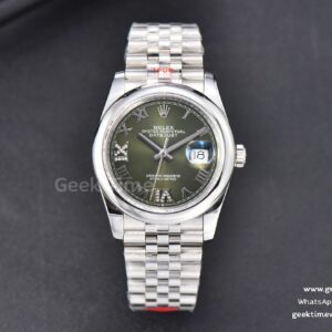 DateJust 36mm SS GMF glatte Lünette grünes Zifferblatt Roma-Indizes mit Diamanten Jubilee-Armband VR3235