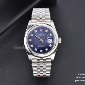 DateJust 36mm SS GMF Smooth Bezel Blue Dial Diamond Roma Marker Jubilee Bracelet VR3235
