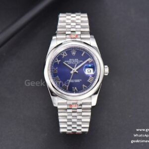 DateJust 36mm SS GMF glatte Lünette blaues Zifferblatt Roma-Indizes Jubilee-Armband VR3235
