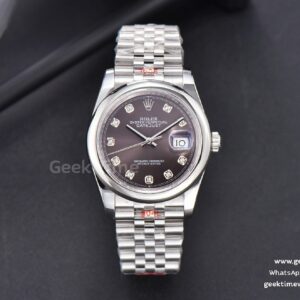 DateJust 36mm SS GMF glatte Lünette graues Zifferblatt Diamant-Indizes Jubilee-Armband VR3235