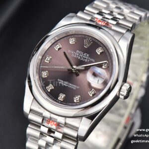 DateJust 36mm SS GMF Smooth Bezel Gray Dial Diamond Marker Jubilee Bracelet VR3235