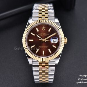 DateJust 41mm YG/SS GMF Brown Dial Stick Marker Fluted Bezel Jubilee Bracelet VR3235