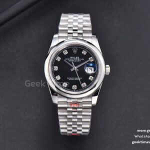 DateJust 36mm SS GMF Smooth Bezel Black Dial Diamond Marker Jubilee Bracelet VR3235
