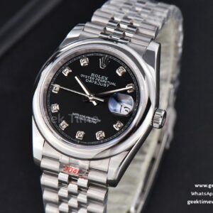 DateJust 36mm SS GMF Smooth Bezel Black Dial Diamond Marker Jubilee Bracelet VR3235