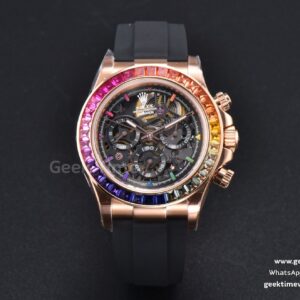 Daytona PVD RG Carbon 40mm GETF Rainbow Diamond Skeleton Dial Black Rubber Strap SA4130