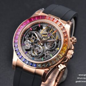 Daytona PVD RG Carbon 40MM GETF Rainbow Diamond Skeleton Dial Black Rubber Strap SA4130