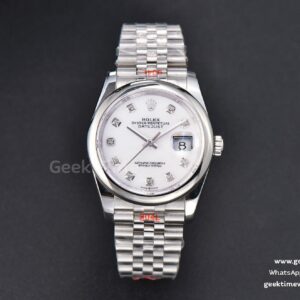 DateJust 36mm SS GMF glatte Lünette weißes Zifferblatt Diamant-Indizes Jubilee-Armband VR3235