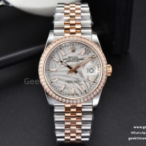 DateJust 36mm RG/SS BPF Lünette mit Diamanten silberfarbenes Palm-Zifferblatt Jubilee-Armband A2824
