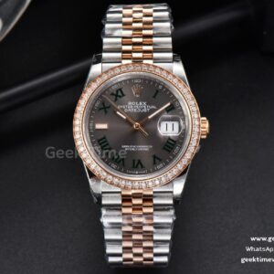 DateJust 36mm RG/SS BPF Lünette mit Diamanten graues Wimbledon-Zifferblatt Jubilee-Armband A2824