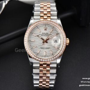 DateJust 36mm RG/SS BPF Lünette mit Diamanten silberfarbenes gemustertes Zifferblatt Jubilee-Armband A2824