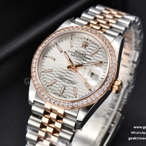 DateJust 36MM RG/SS BPF Diamond Bezel Silver Motif Dial Jubilee Bracelet A2824