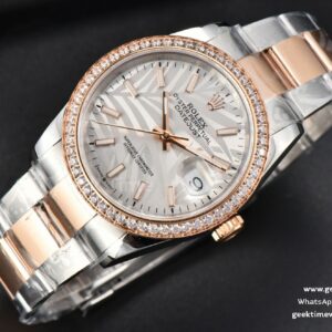 DateJust 36MM RG/SS BPF Diamond Bezel Silver Plam Dial Oyster Bracelet A2824