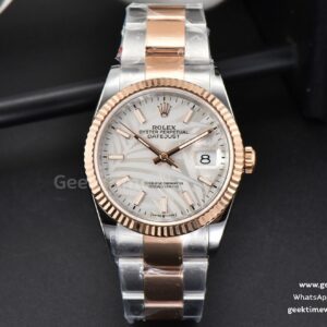 DateJust 36mm RG/SS BPF Fluted Bezel Silver Palm Dial Oyster Bracelet A2824