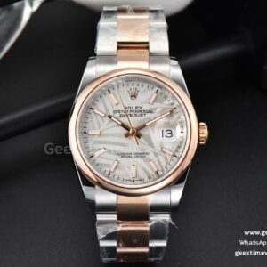 DateJust 36mm RG/SS BPF Smooth Bezel Silver Palm Dial Oyster Bracelet A2824
