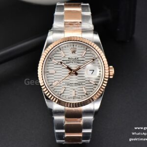 DateJust 36mm RG/SS BPF Fluted Bezel Silver Motif Dial Oyster Bracelet A2824