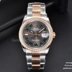 DateJust 36mm RG/SS BPF Lünette mit Diamanten graues Wimbledon-Zifferblatt Oyster-Armband A2824