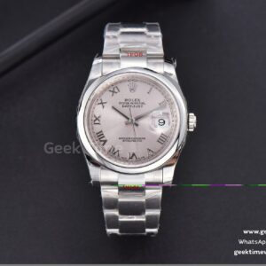 DateJust 36mm SS GMF glatte Lünette silberfarbenes Zifferblatt Roma-Indizes Oyster-Armband VR3235