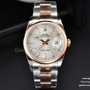 DateJust 36mm RG/SS BPF Smooth Bezel Silver Motif Dial Oyster Bracelet A2824