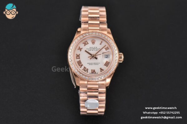 DateJust 28MM Ladies WF RG Diamond White Dial Roma Marker Jubilee Bracelet A2236 - Image 2