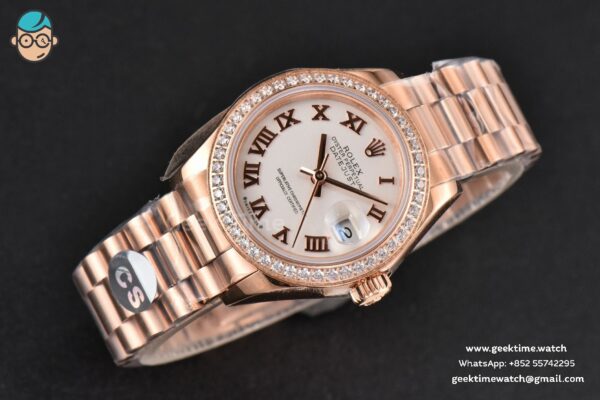 DateJust 28MM Ladies WF RG Diamond White Dial Roma Marker Jubilee Bracelet A2236 - Image 5