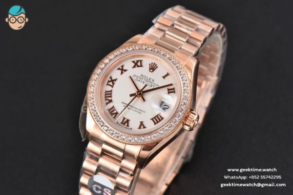 DateJust 28MM Ladies WF RG Diamond White Dial Roma Marker Jubilee Bracelet A2236