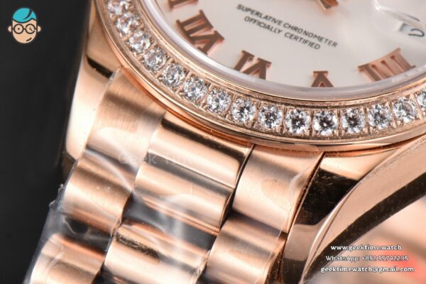 DateJust 28MM Ladies WF RG Diamond White Dial Roma Marker Jubilee Bracelet A2236 - Image 16