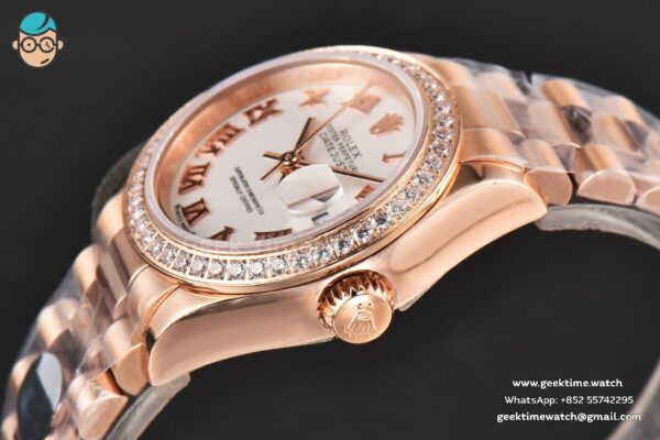 DateJust 28MM Ladies WF RG Diamond White Dial Roma Marker Jubilee Bracelet A2236 - Image 18