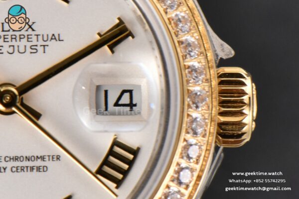 DateJust 28MM Ladies WF YG/SS Diamond White Dial Roma Marker Jubilee Bracelet A2236 - Image 8