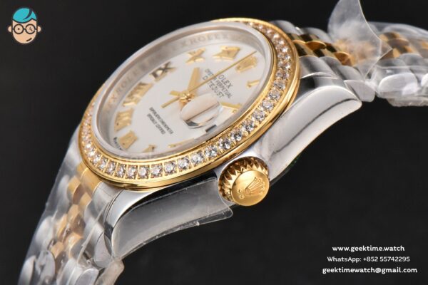 DateJust 28MM Ladies WF YG/SS Diamond White Dial Roma Marker Jubilee Bracelet A2236 - Image 10