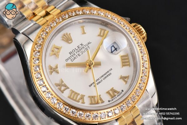 DateJust 28MM Ladies WF YG/SS Diamond White Dial Roma Marker Jubilee Bracelet A2236 - Image 11
